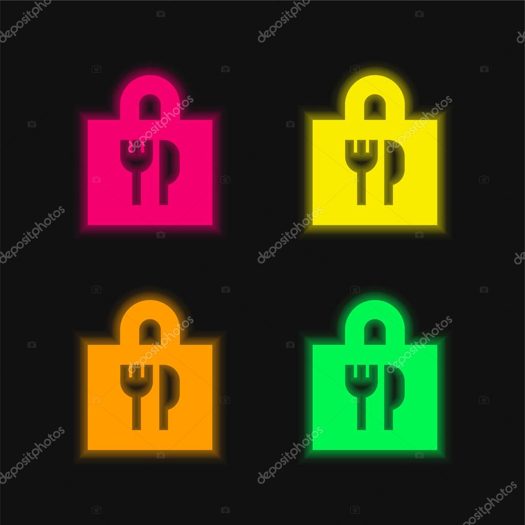 Bag four color glowing neon vector icon