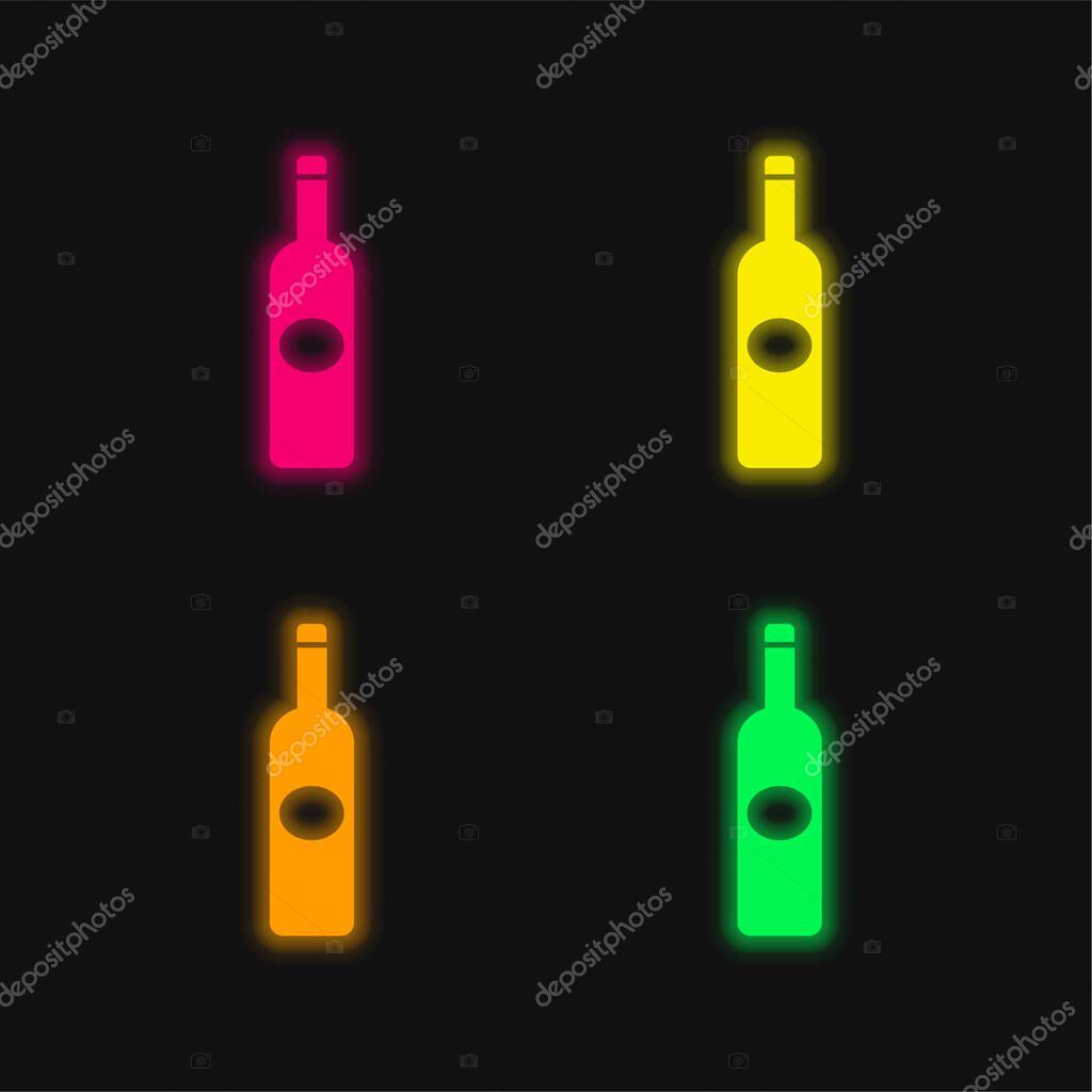 Bottle Dark Big Shape With Oval Label four color glowing neon vector icon