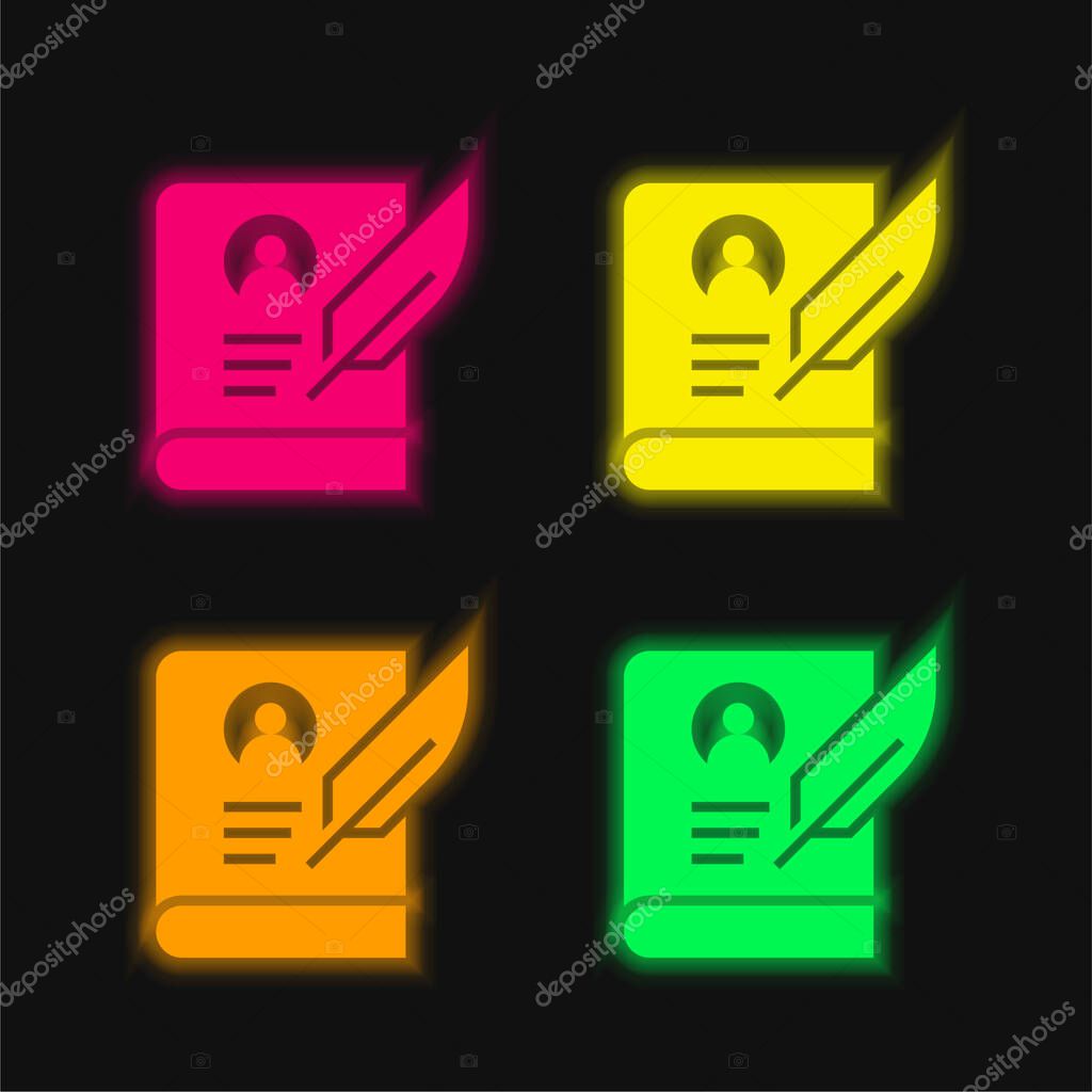 Biography four color glowing neon vector icon