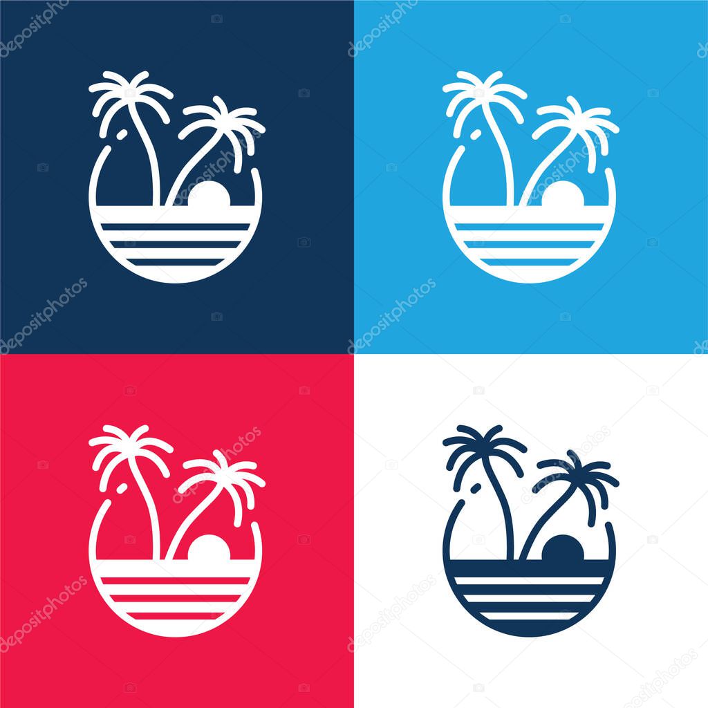 Beach blue and red four color minimal icon set