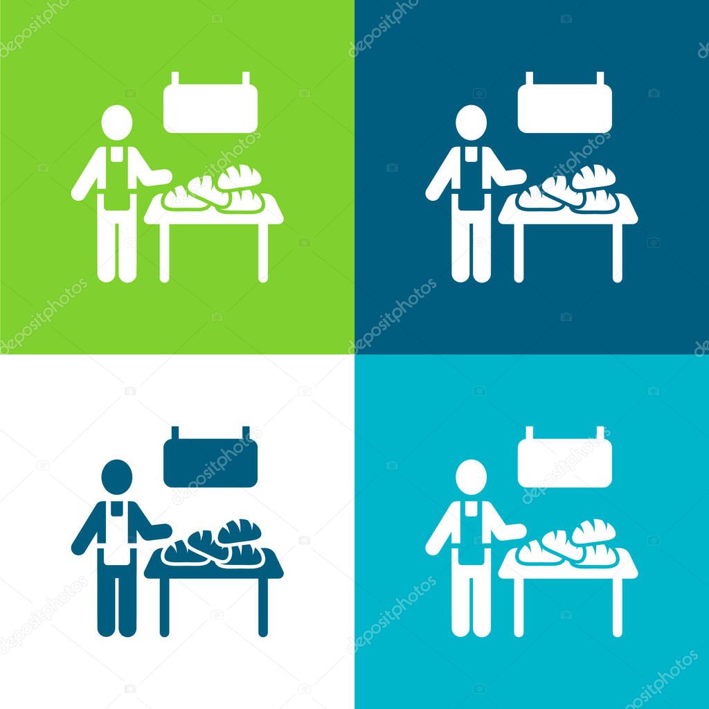 Bakery Vendor Flat four color minimal icon set