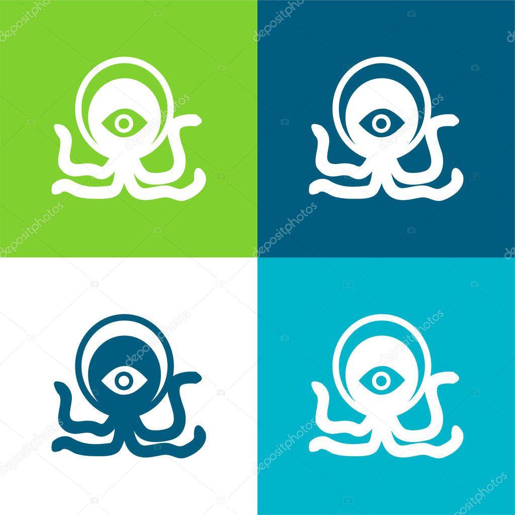 Alien Creature Flat four color minimal icon set