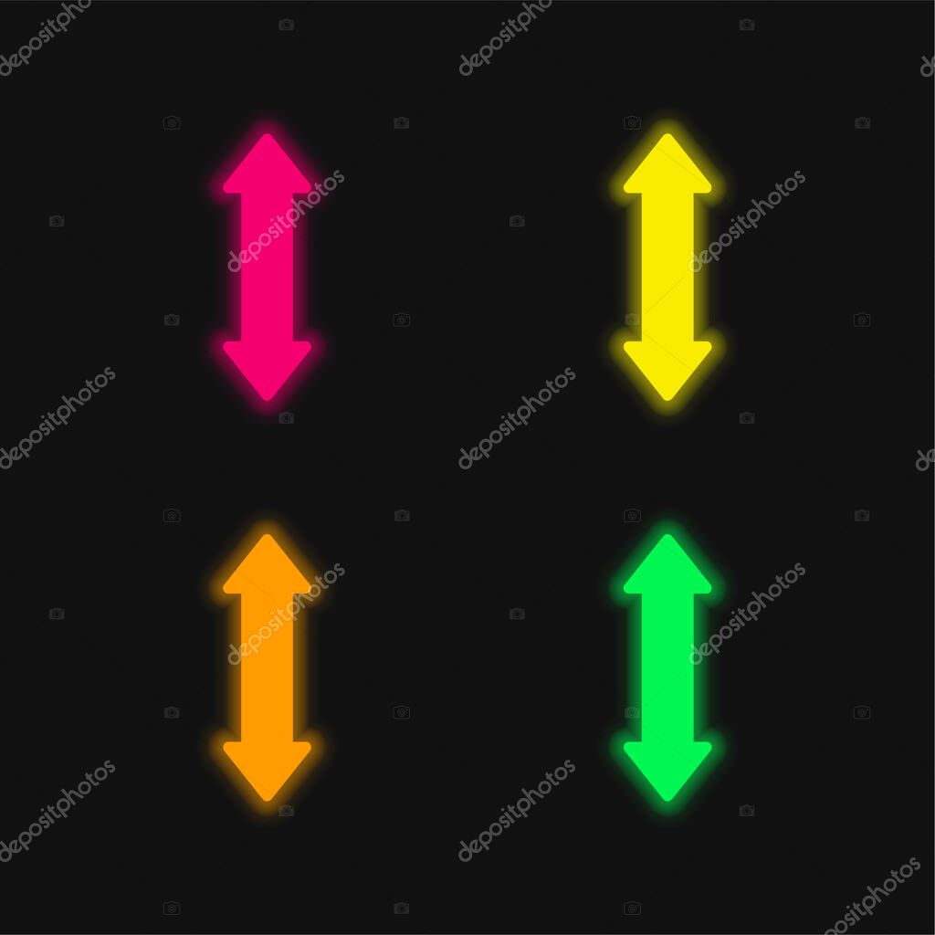 Arrow Double Up And Down Sign four color glowing neon vector icon