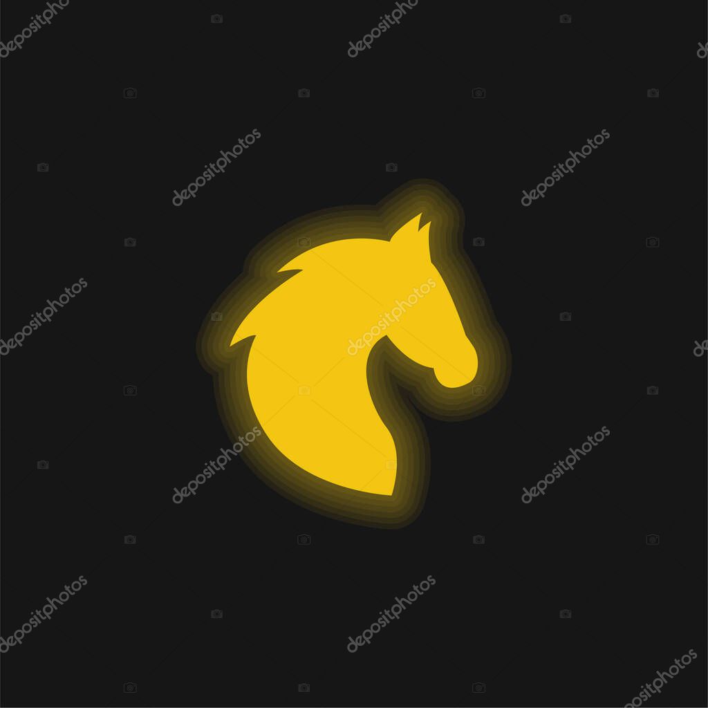 Black Head Horse Side View With Horsehair yellow glowing neon icon