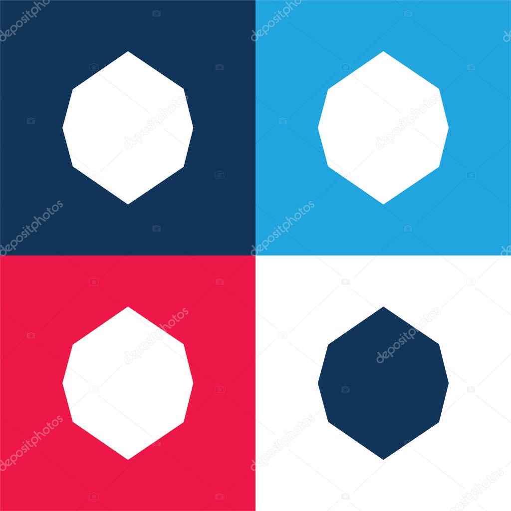 Black Octagon Shape blue and red four color minimal icon set
