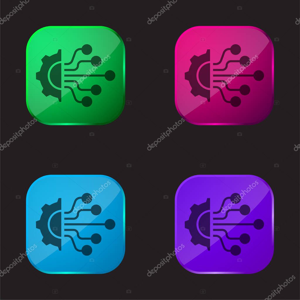Artificial Intelligence four color glass button icon