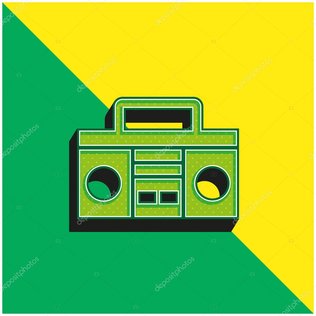 Boom Box With Handle Green and yellow modern 3d vector icon logo