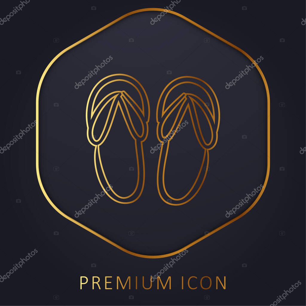 Beach Sandals Hand Drawn Outline golden line premium logo or icon