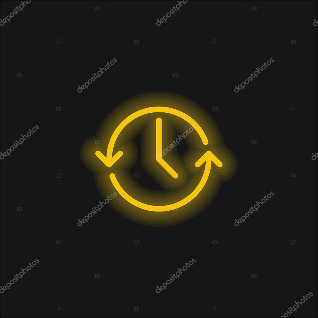 Anti Clockwise yellow glowing neon icon