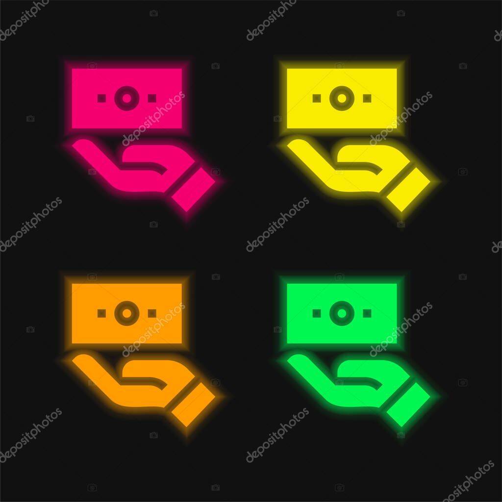 Bill four color glowing neon vector icon