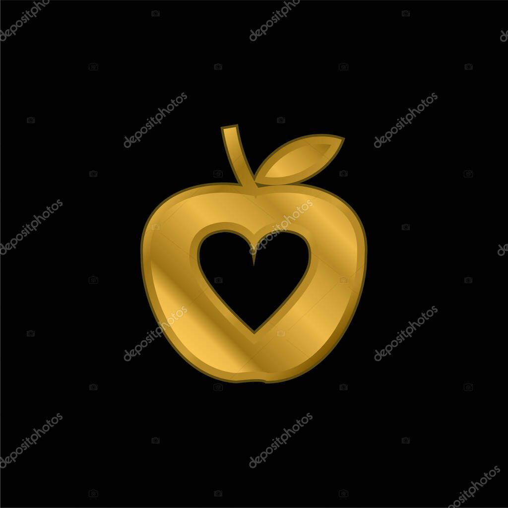 Apple gold plated metalic icon or logo vector