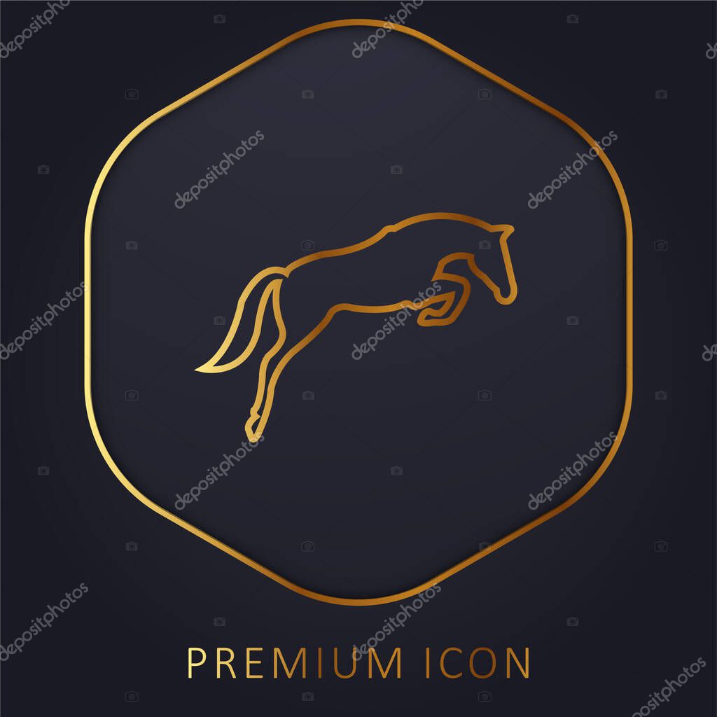 Black Jumping Horse With Face Looking To The Ground golden line premium logo or icon