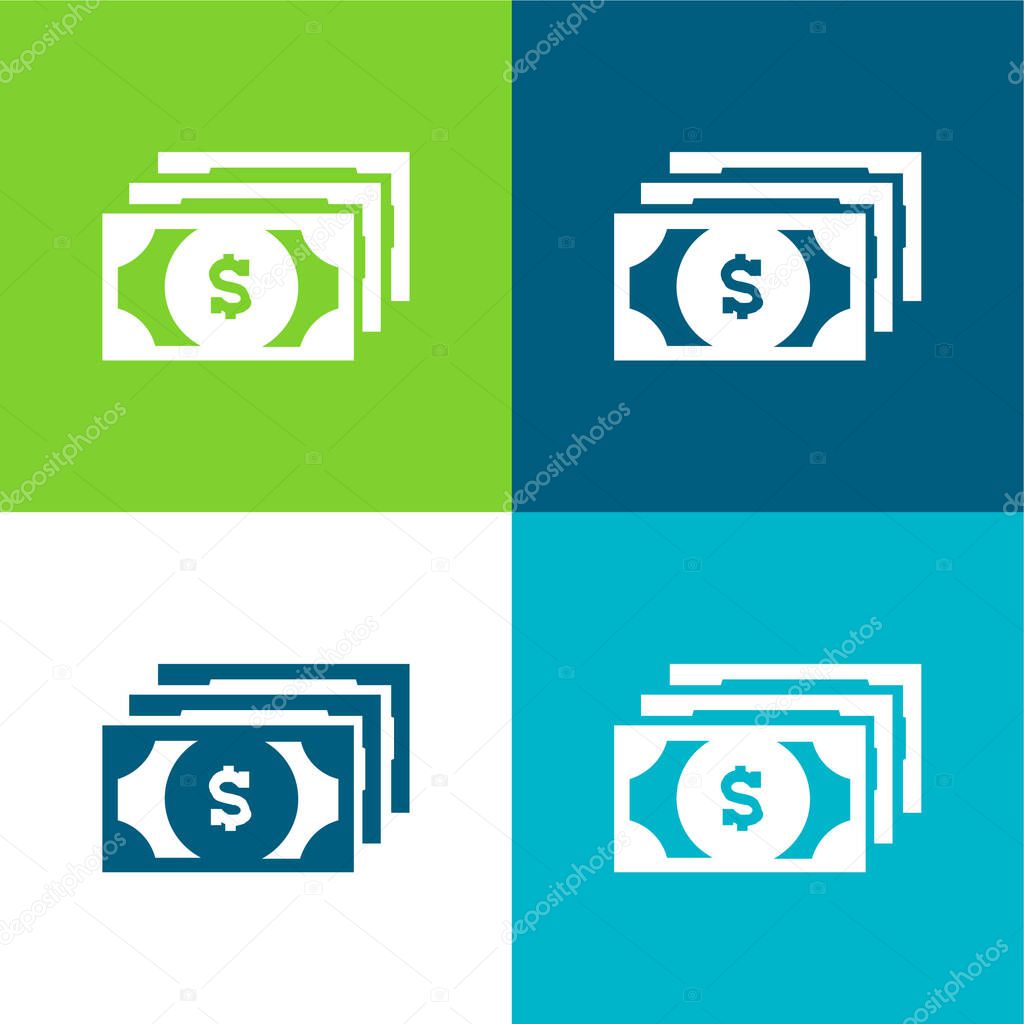 Bills Of Dollars Flat four color minimal icon set