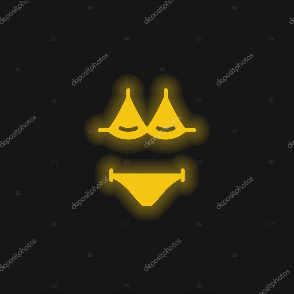 Bikini yellow glowing neon icon