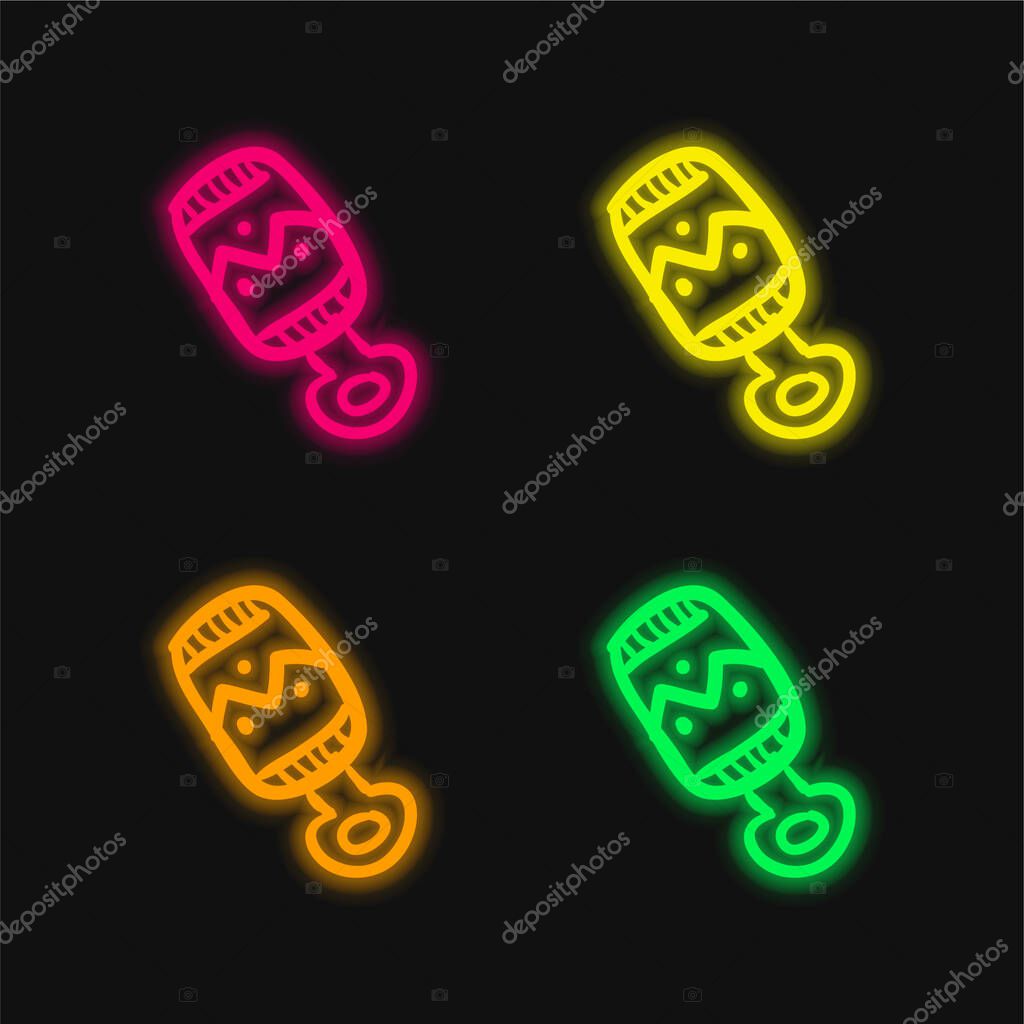 Baby Rattle Hand Drawn Toy four color glowing neon vector icon