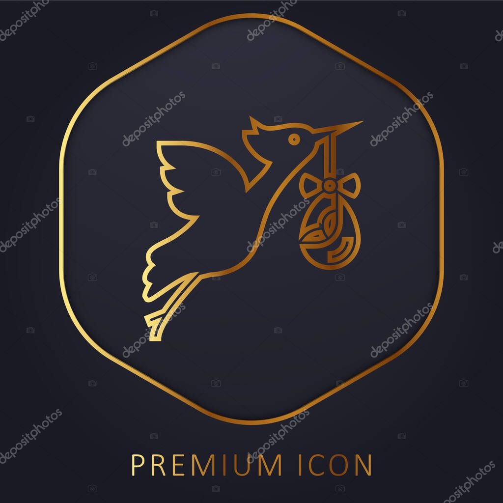 Bird Stork golden line premium logo or icon