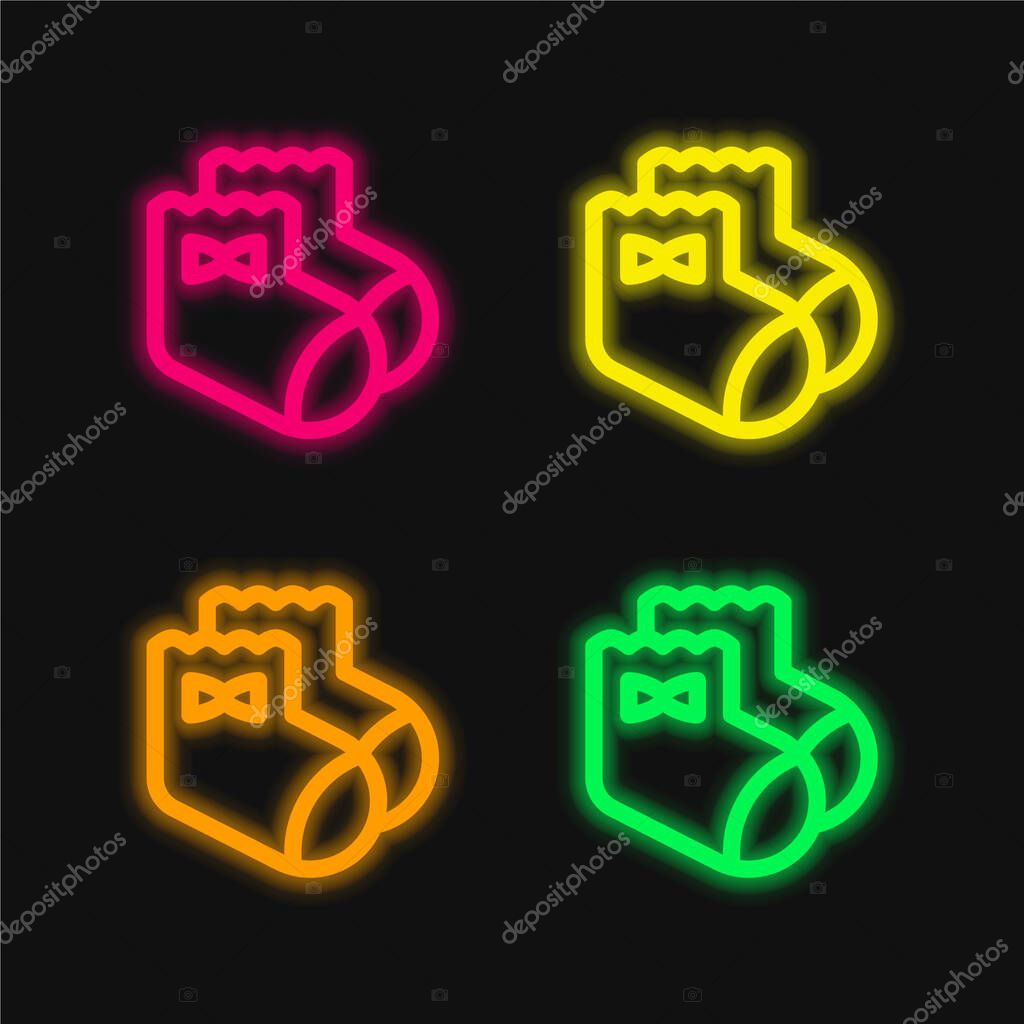 Baby Socks four color glowing neon vector icon