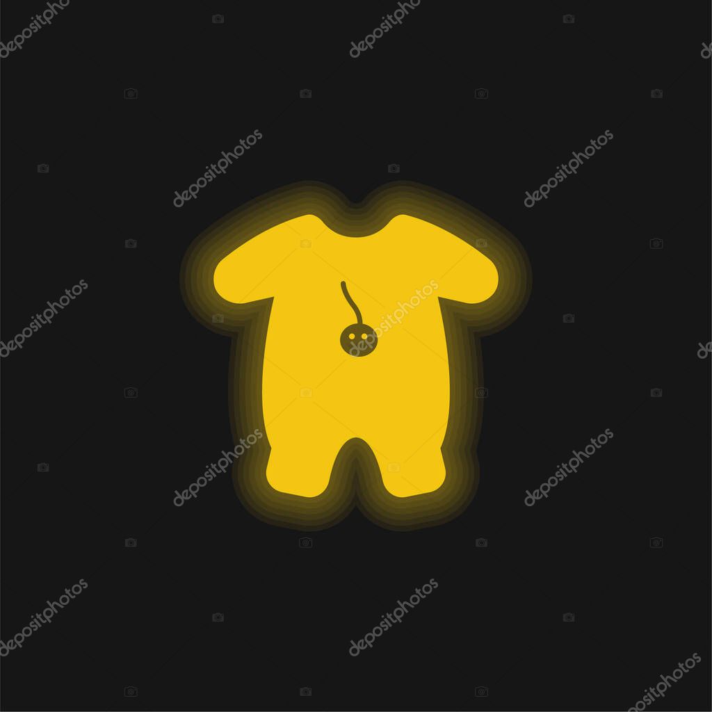 Baby Outfit With Cartoon Design yellow glowing neon icon
