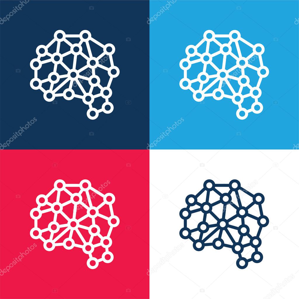 Artificial Intelligence blue and red four color minimal icon set