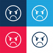 Dühös Emoticon Arc kék és piros négy szín minimális ikon készlet