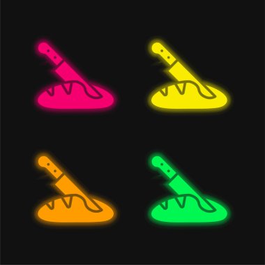 Ekmek dört renk parlayan neon vektör simgesi