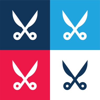 Baber Scissors blue and red four color minimal icon set clipart
