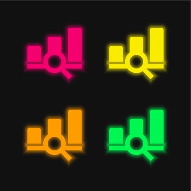 Çubuk Grafik dört renk parlayan neon vektör simgesi