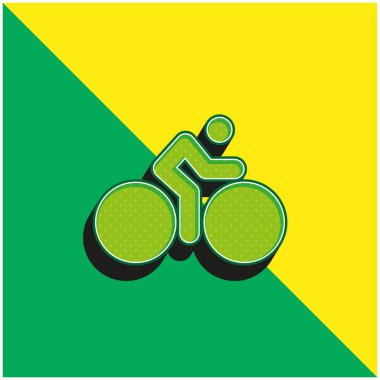Bicycle With Big Wheels And Cyclist Green and yellow modern 3d vector icon logo