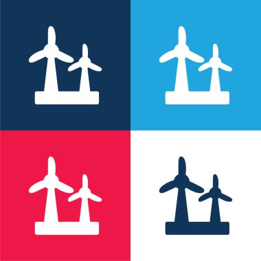 Air Turbine blue and red four color minimal icon set clipart