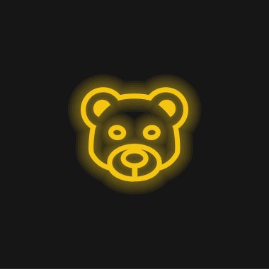 Bear Head Frontal Outline yellow glowing neon icon