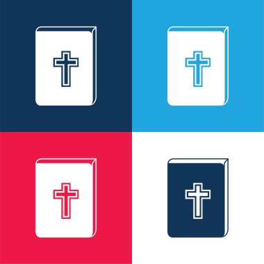 Bible With Cross Sign In Front blue and red four color minimal icon set