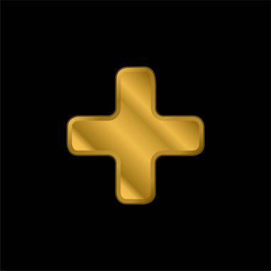 Addition Plus Sign gold plated metalic icon or logo vector