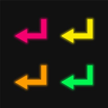 Arrow Left Broken Angle four color glowing neon vector icon