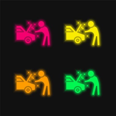 Parlayan dört renk neon vektör simgesi bozulur