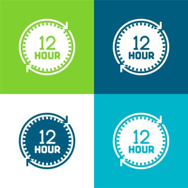 12 Hours Flat four color minimal icon set clipart