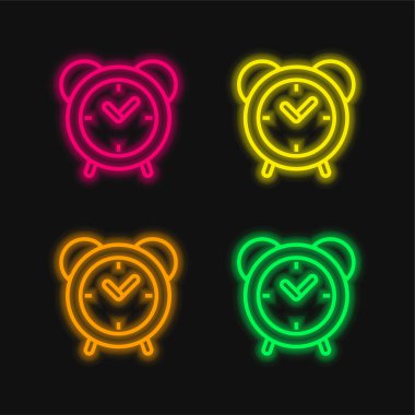 Alarm Saati dört renkli parlak neon vektör simgesi