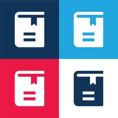 Kitap mavi ve kırmızı dört renk en küçük simge seti