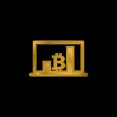Bitcoin Bars Graphic On Laptop Screen gold plated metalic icon or logo vector