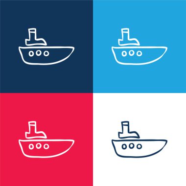 Boat Hand Drawn Outline blue and red four color minimal icon set