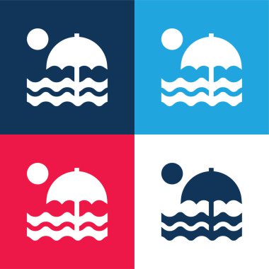Plaj mavisi ve kırmızı dört renk minimal simge seti