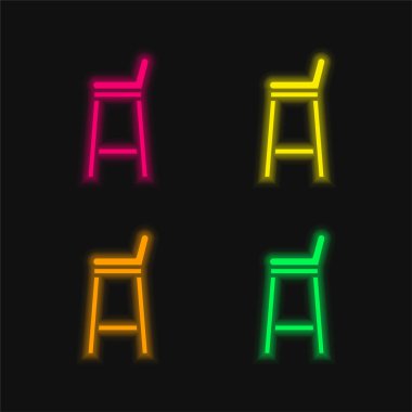 Çubuk Tabure dört renk parlayan neon vektör simgesi