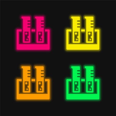 Beaker Glass four color glowing neon vector icon