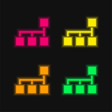 Blocks Scheme Of Squares And Lines four color glowing neon vector icon