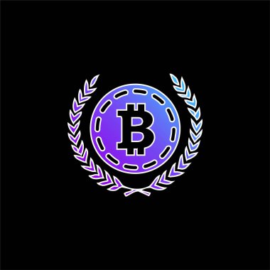 Bitcoin With Olive Leaves At Both Sides blue gradient vector icon