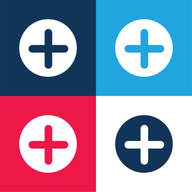 Add Button With Plus Symbol In A Black Circle blue and red four color minimal icon set