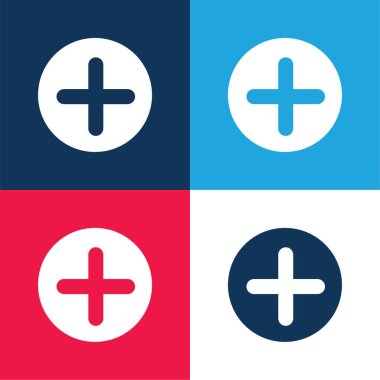 Add Button With Plus Symbol In A Black Circle blue and red four color minimal icon set clipart