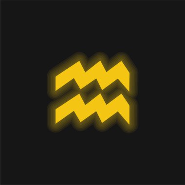 Aquarius Astrological Sign yellow glowing neon icon
