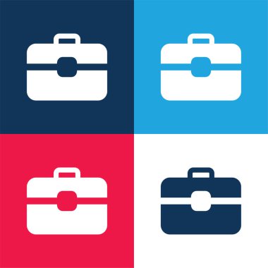 Evrak çantası mavi ve kırmızı dört renk minimal simge kümesi