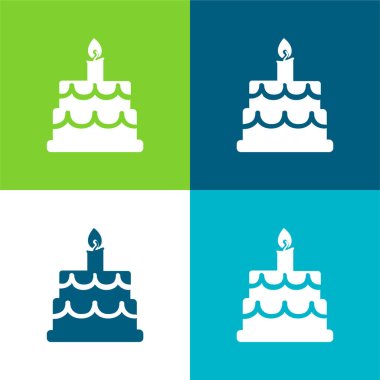 Birthday Cake Flat four color minimal icon set clipart