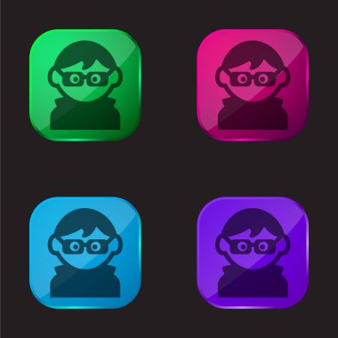 Boy With Eyeglasses, Dark Clothes And Hair four color glass button icon